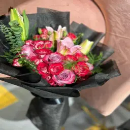 Pink Bouquet with Black Paper